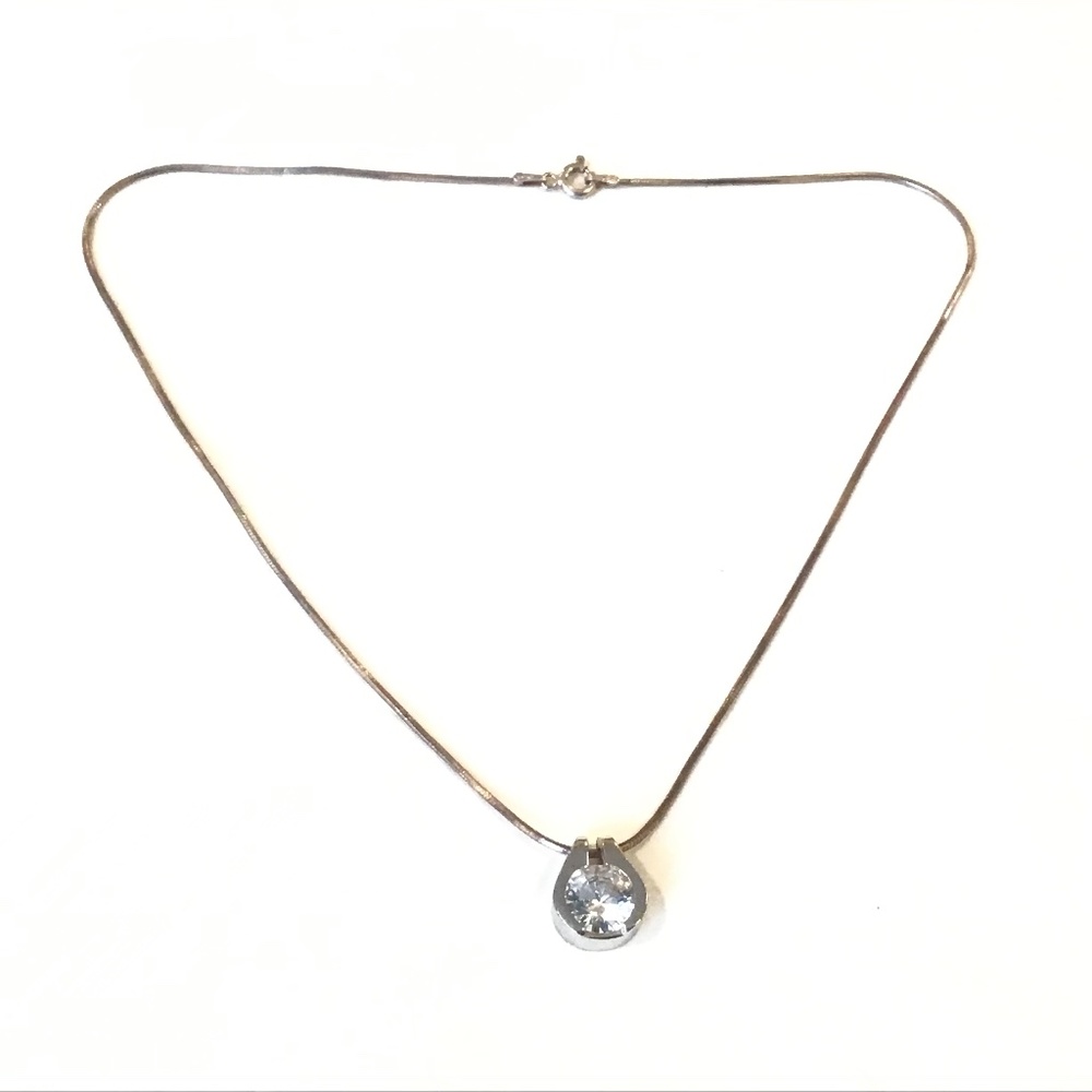 Sterling Silver Cubic Zirconia Pendant Necklace 16" Long